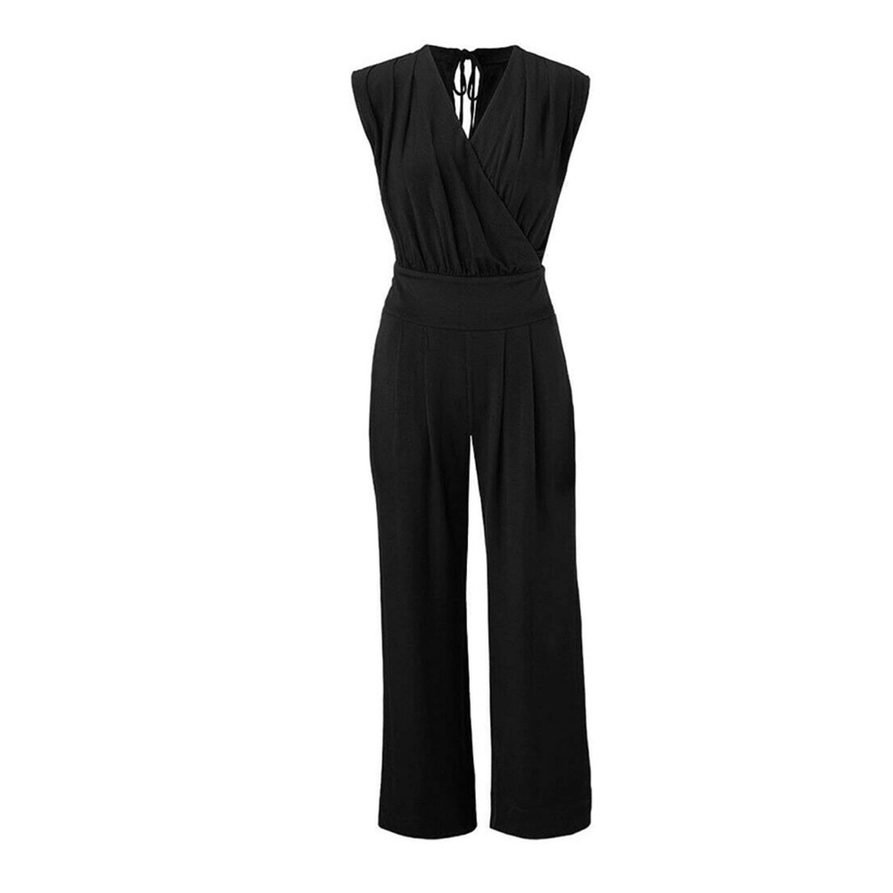 Cabi Spring Downtown Cap Sleeve V-Neck Jersey Stretch Wide Leg Jumpsuit Sz L